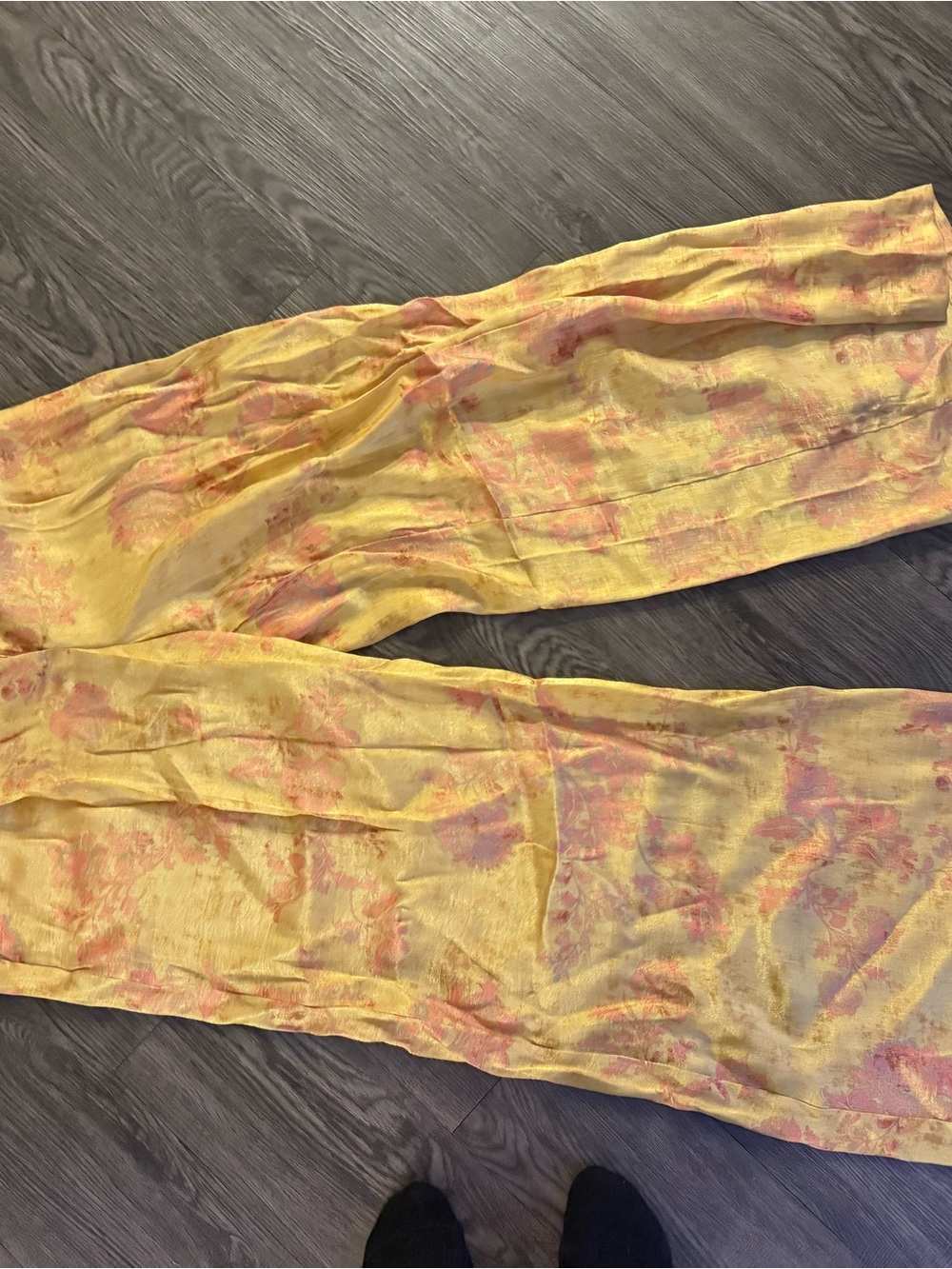 Zara Yellow Wide-Leg Floral Print Pants